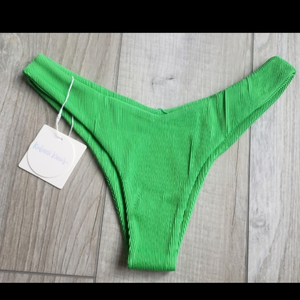 Kulani Kinis Bright Green Ribbed Bikini Bottom